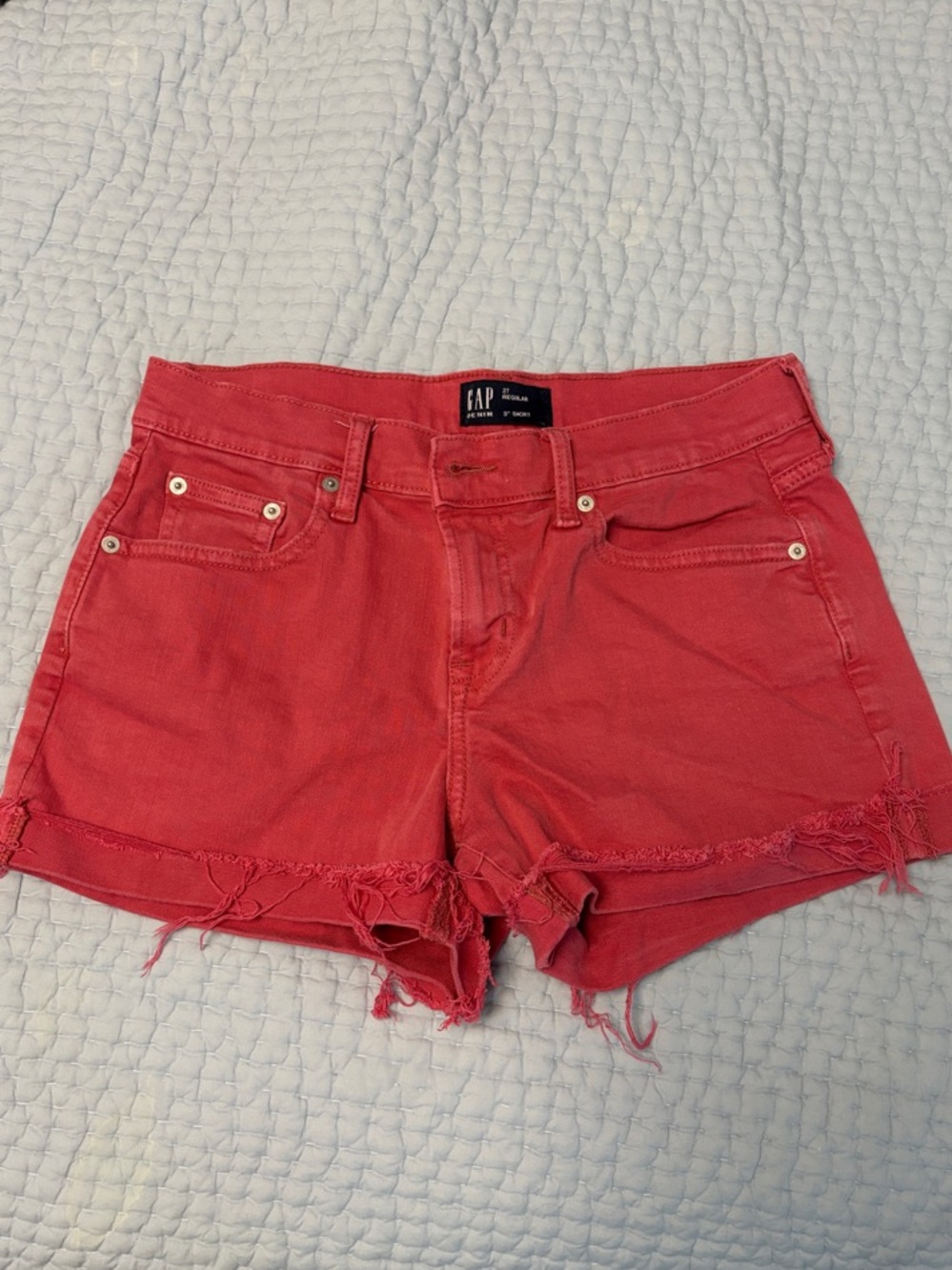 GAP Women's Coral Red Distressed Denim Shorts